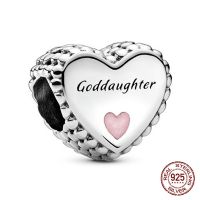 New 925 Sterling Letter Goddaughter Love Heart Charm Fit Original Pandora Charm Bracelets Necklace For Women DIY Jewelry