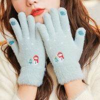 Autumn Winter Ladies Plush Women 39;s Gloves Warm Knitted Touch Screen Thickening Girl Cartoon Strawberry Snowman Mittens Heated