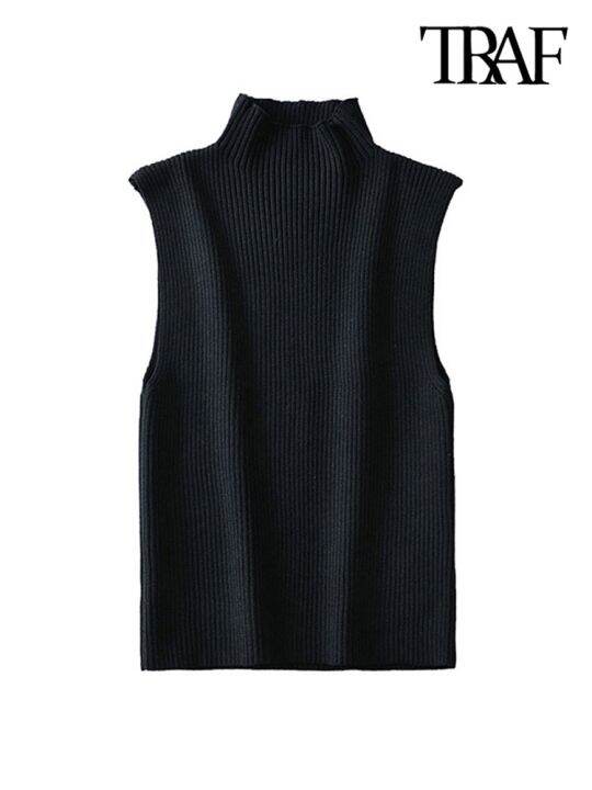 traf-women-fashion-fitted-basic-ribbed-knit-tank-tops-vintage-high-neck-sleeveless-female-camis-chic-vest-top-mujer