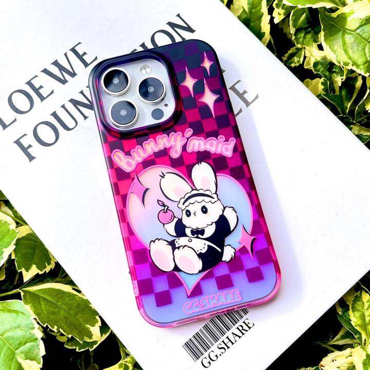 สำหรับ-iphone-กระต่ายน่ารักกับลูกไม้-ซิลิโคนเคสโทรศัพท์เลเซอร์แบบนิ่ม-for-iphone14-13-12-promax-14-13-12-11pro-xsmax-xr-x-xs-7-plus-8plus-ป้องกันการชนกันcase