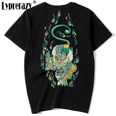 [มีสินค้า]Lyprerazy Original แบรนด์ชายเสื้อยืดแขนสั้นสไตล์จีน Mascot เย็บปักถักร้อยผ้าฝ้าย Street เสื้อยืด