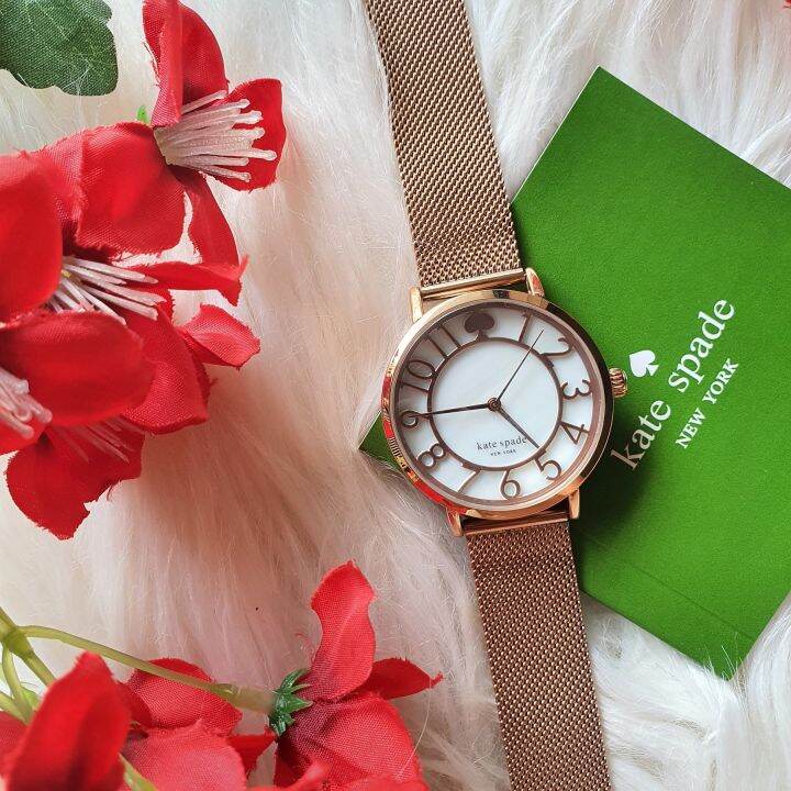 Original Kate Spade Metro Threehand White Dial Rose Gold Tone Mesh
