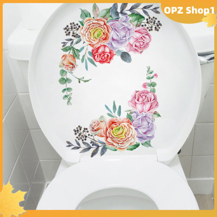 opz-วอลเปเปอร์ตกแต่งผนังพีวีซีสติ๊กเกอร์ห้องน้ำลายดอกไม้น้ำหนักเบากันน้ำติดเองสำหรับตกแต่งห้องน้ำ