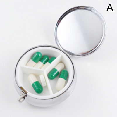 U2y7 1PC Healthy Round Pill เคสกล่องเก็บของโลหะกล่องยาคอนเทนเนอร์ Pill Boxes