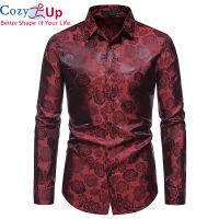 Cozy เสื้อแขนยาวผู้ชายเสื้อสีทึบบาง Rose ดอกไม้ Batik งานแต่งงานแบบสบายๆ