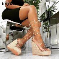 Eilyken Sandal Wedges Wanita,แพลตฟอร์ม Hepatu Tinggi Tali Perangan Kaki Kasual Jari Terbuka Modis Ukuran 35-42