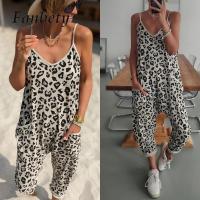 Fashion Ladies Leopard Print Stray Overall Lady Casual V-neck Pockets Long Jumpsuit Chic Women Beach Summer Slim Romper 2023