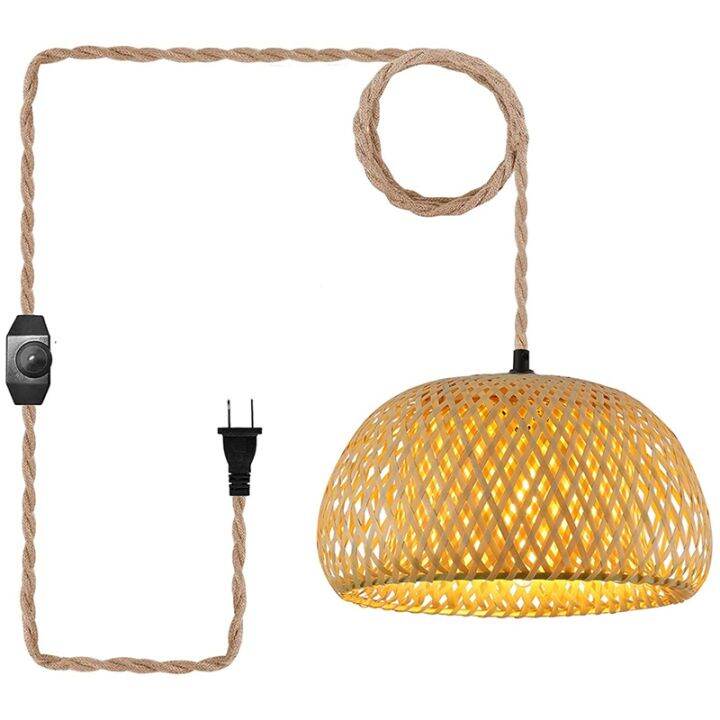 Plug in Pendant Light Hanging Lamp with Switch Jute Rope Cord Bamboo