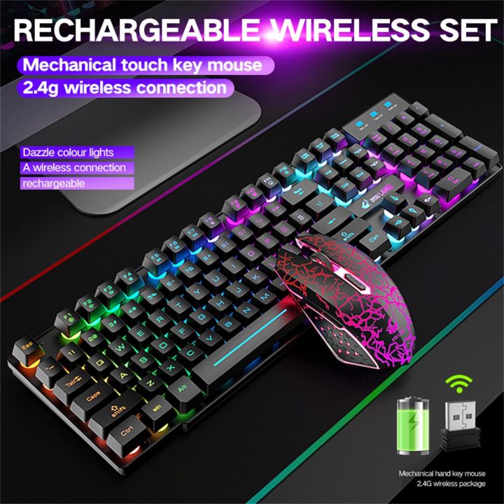 LED Rechargeable Wireless Keyboard Gaming Mouse Sets Rainbow Backlit PC ...