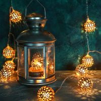 Moroccan Globe LED Fairy String Lights Noel Decoration 2021 New Year 2022 Decor Battery-Operated Garland 10M