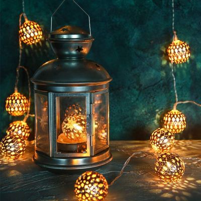 Moroccan Globe LED Fairy String Lights Noel Decoration 2021 New Year 2022 Decor Battery-Operated Garland 10M