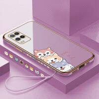 (คลังสินค้าพร้อม) เคสเคสมือถือสำหรับ A54 OPPO A54 2021พร้อมฟรีสายคล้อง + การ์ตูนสุนัขปลอกขอบสี่เหลี่ยมชุบฝาหลังนิ่ม