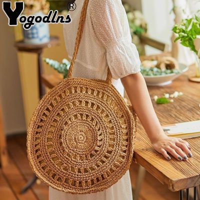 ◊ Yogodlns Bohemian Straw Bags for Women Circle Beach Summer Shoulder Knitted Travel Totes