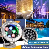 ▬✻☏ Stainless Steel Fountain Light LED Adjustable Angle IP68 Underwater Light AC 12V RGB Multi Color Changing Swimming Pool Lamp