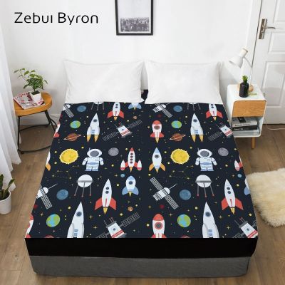 3D Cartoon Fitted Sheet for kids/baby/childrenBed Sheet With Elastic Queen/King/CustomRocket space Mattress Cover 150/160x200