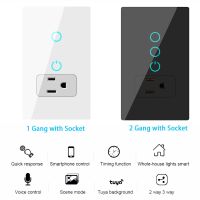 Tuya Wifi Smart Light Wall Socket Touch Switch Intelligent Rectangle Mexico US Plug Outlet Glass Panel Remote Alexa Google Home