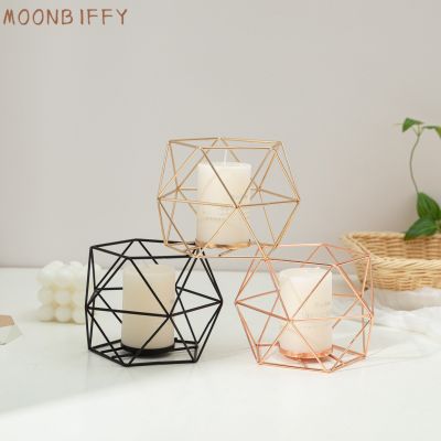 Polygonal Geometry Iron Candlestick Handicraft Simple Aromatherapy Candle Base Metal Ornaments Candlestick Container