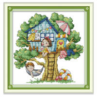 Cross Stitch Kit Set Tree Cartoon Design DIY 14CT/11CT White/Printed Stamped Cloth Fabric Cross Stitch Full Set with Pattern