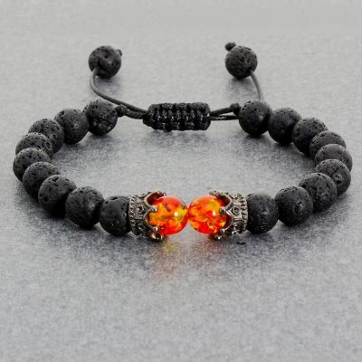 Black Lava Stone Crown Charm Bracelet For Men Women Braided Bracelets Handmade Adjustable Jewelry Pulseira