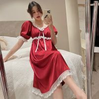 Fren jamas ice silk short-sed retro lace press ghtdress female lace lace silk sexy home clot --SY2381▤┅☒