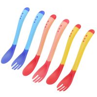 2pcs/set Baby Safety Feeding Temperature Sensing Forks Spoons Temperature Color Change Silicon Infant Soup Medicine Fork Spoon Bowl Fork Spoon Sets