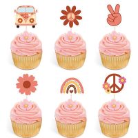 12pcs/lot Hippie Groovy Bus Toppers for Birthday Decoration