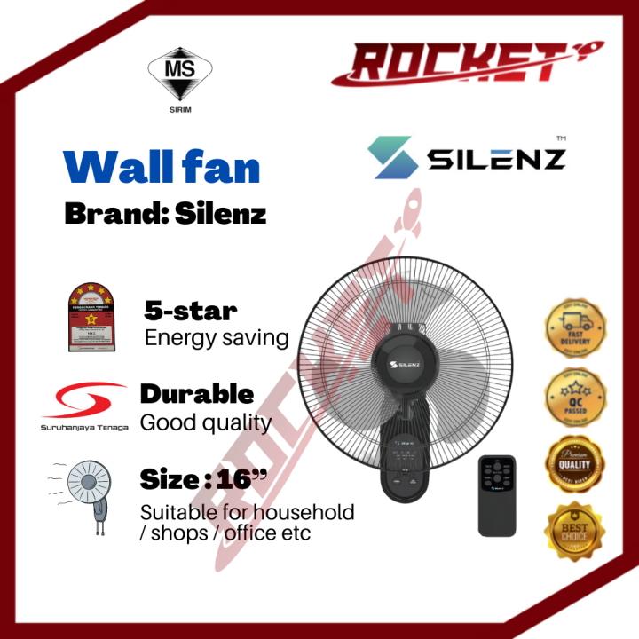 Remote control wall fan 16inch Silenz 3 blades energy saving SIRIM