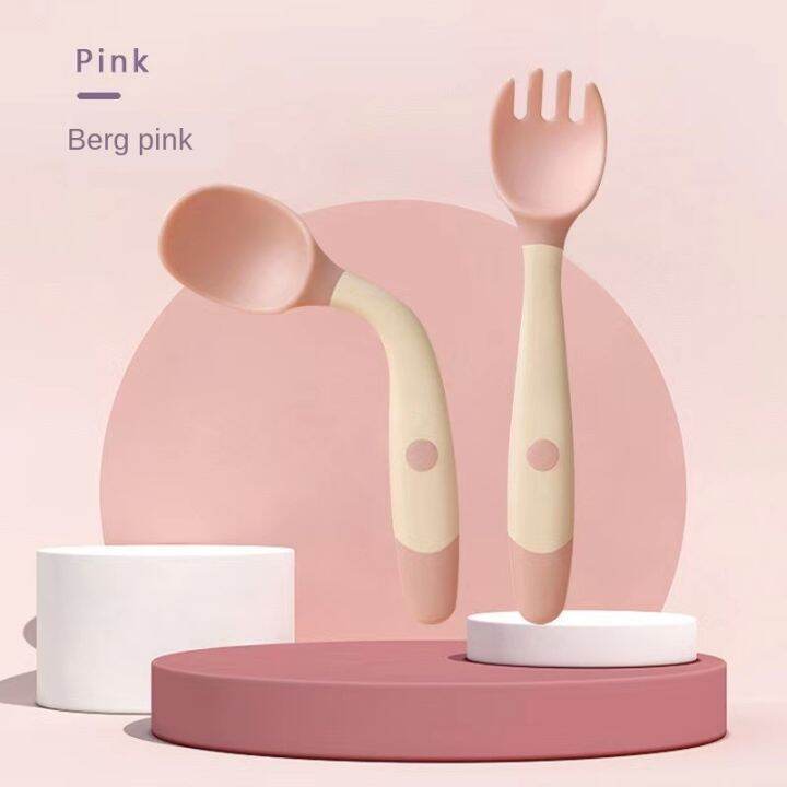 Kids Feeding Baby Feeder Practice Silicone spoon and fork Baby Spoons ...