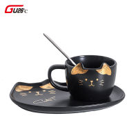 Cute Cat Ceramic Coffee Mug Set Outline In Gold Business Office Kitty Milk Tea Cup Tumbler Creative Europe Mugs For Gift