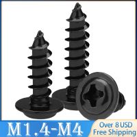 100pcs Phillips Black Self-tapping Screw Pan Head PWA Cross Round Head With Washer Cushion M1.4 M1.7 M2 M2.3 M2.6 M3 M3.5 M4 Fasteners