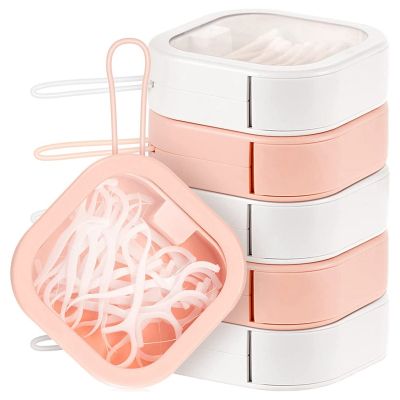 6Piece Hair Tie Organizer Dispenser Bathroom Storage Organizer Portable Travel Holder Cotton Swabs Dispenser (Pink+White)