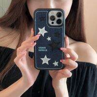 กางเกงยีนส์ลายดาวสวยเกาหลีเคสโทรศัพท์ปักสำหรับ iPhone 14 13 12 11 Pro XS Max X XR น่ารักกันกระแทกฝาหลังนิ่ม CarterFa