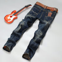 Italy Brand Jeans Mens Street Trend Slim Fit Elastic Denim Pants Fashion Vintage Cotton Male Washed Cowboy Trousers