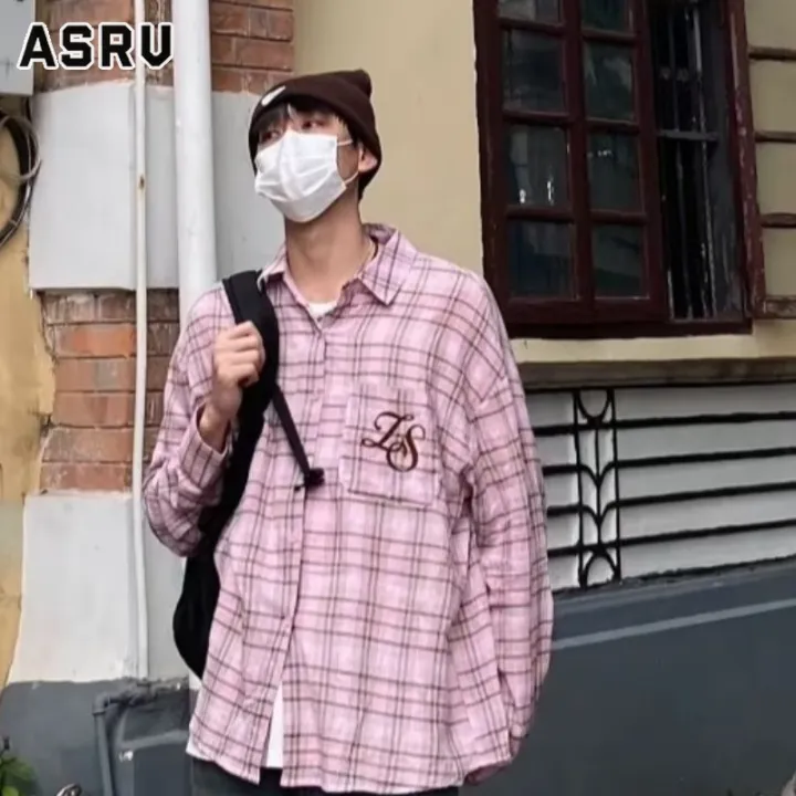 asrv-เสื้อเชิ้ตลายสก๊อตอเมริกันไฮสตรีทเฉพาะอินเทรนด์เสื้อเชิ้ตแขนยาวลำลองหลวมคู่จับคู่ทั้งหมด