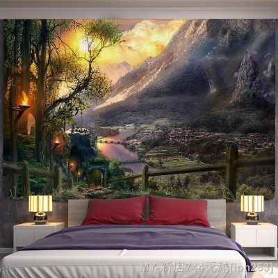 【CW】❉  Village Under The Mountain Tapestry Wall Hanging Dorm Backdrop Urban