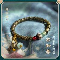 Nongzhu [ฤดูใบไม้ผลิที่ไม่รู้จัก] วัสดุเก่าแท้ไม้จันทน์สีเขียวกำไลข้อมือพระพุทธเจ้าสำหรับทั้งหญิงและชาย Tasbih Rosario และกำไลรูปไผ่