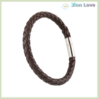 Jion Love สายรัดข้อมือหนังสีดำผู้ชายสำหรับผู้หญิงสร้อยข้อมือตะขอแม่เหล็กเหล็กสแตนเลส