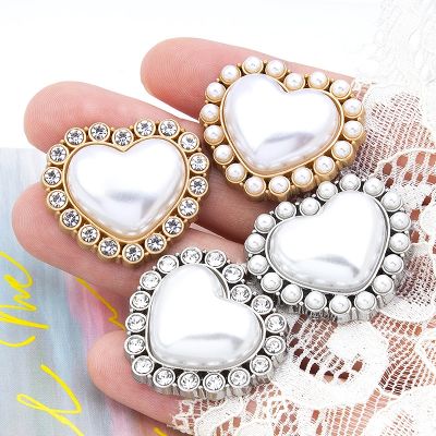 【cw】 5PCS Pearl button coat button high grade cashmere trench coat female metal heart shaped diamond decorative accessories ！