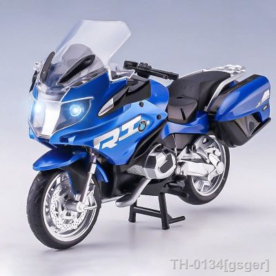 ❃ gsger R1250RT Simulação Modelo de motocicleta 1:12 Amortecedores Coleção som e luz Carro brinquedo para crianças Presente