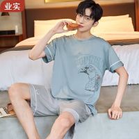 [COD] Yeshi pajamas mens summer short-sleeved simple home clothes can be worn outside plus size live broadcast generation