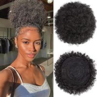 {office stationery}CUE De Cheval Synthétique Courte Afro Bouffante Faux Chignon Noir Gris Avec Cordon De Serrage Et Extension À Clip