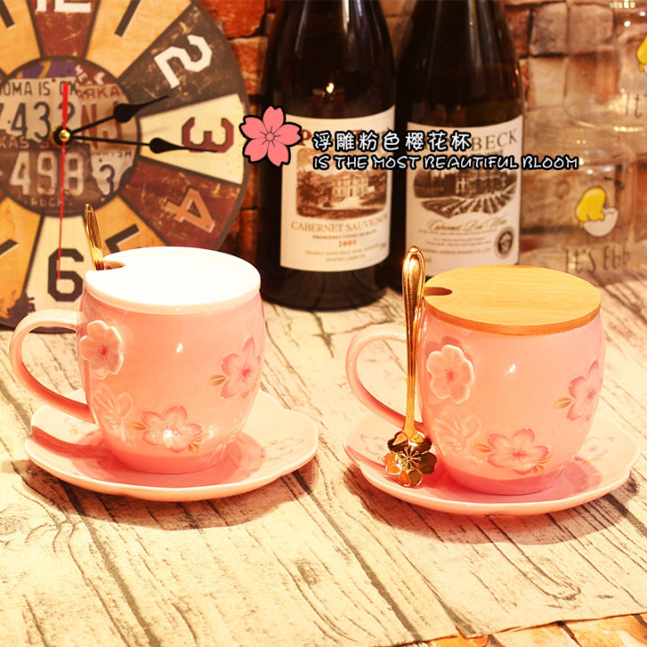 cute-creative-embossed-cherry-mug-cartoon-with-spoon-with-lid-simple-ceramic-mug-student-breakfast-mug-milk-cute-flowers-cups-and-mugs