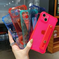 [Phone case]ใสลูกอมสีสายรัดข้อมือกรณีสำหรับ IPhone14 12 11 13 Pro Max X XR XS Max 8 7พลัสล้างนุ่มกันกระแทกปกหลัง