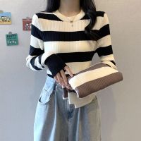 ☋▼ 622342 Spring Autumn Skinny Long-Sleeved Top Striped Knitted t-Shirt Bottoming Shirt Winter