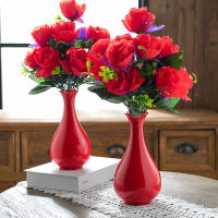 （HOT) ใหม่แจกันจีนสีแดงพร้อมดอกไม้สำหรับงานแต่งงานดอกไม้ปลอมของตกแต่งห้องนั่งเล่นช่อดอกไม้ปลอมเกรด