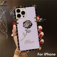 JieFie เคสโทรศัพท์ไดมอนด์โรส,เคสโทรศัพท์ประดับเพชรสำหรับ iPhone 6 6S Plus 7 8 Plus X XS XR XS Max 11 Pro Max 12 Pro Max 13 Pro Max 14 Pro Max เคสโครเมี่ยมดอกไม้สุดหรูล่าสุดฝาครอบโทรศัพท์กันกระแทก TPU ทรงสี่เหลี่ยม