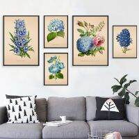 Vintage Delphinium ดอกไม้สีเขียว Leaf โปสเตอร์ผ้าใบ Retro Botanical พิมพ์ Home Studies Decor Wall Art ภาพดอกไม้โบราณ-ตกแต่งบ้านที่สวยงามและสง่างาม