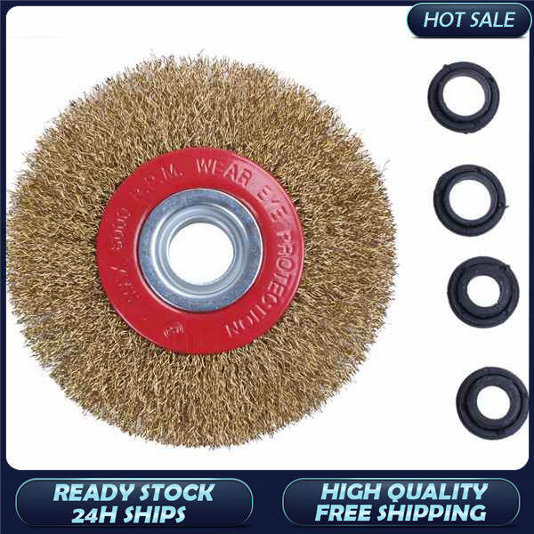 Wire Brush Wheel for Bench Grinder Polish + Reducers Adaptor Rings