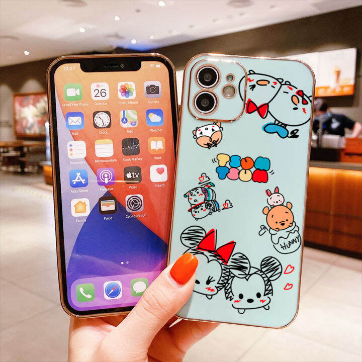 ggk-เคสเคสสำหรับ-apple-iphone-15-plus-15-pro-15-pro-max-เคสหมีพูรูปหนูมินี่การ์ตูนมิกกี้น่ารักฟรีสายคล้องขอบสี่เหลี่ยมเคสชุบเคสโทรศัพท์นิ่มชุบหรูหราเคสโทรศัพท์