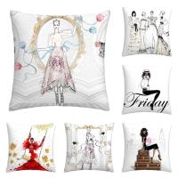 【hot】⊕  Fashion illustration pillowcase girls favorite cushion cover decoration home 50x50 40x40 60x60
